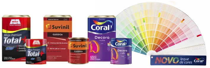 Tintas imobiliárias Suvinil e Coral com leque de cores